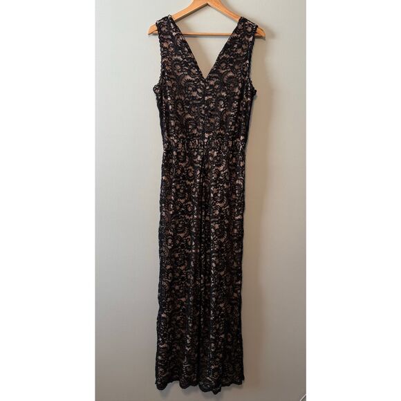 Boston Proper Size 10 All Over Lace Jumpsuit Black Wide Leg Cocktail Party Glam - Picture 10 of 16